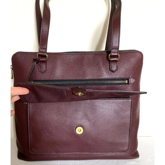 New Fossil Kinley Leather and Suede Shopper Tote Claret Red - Picture 4 of 7